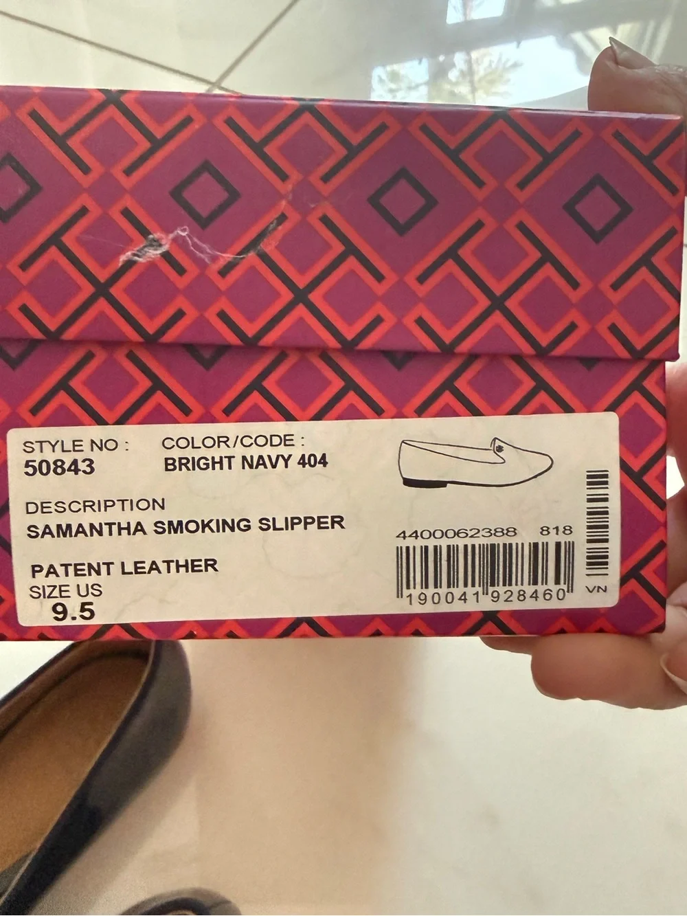 Tory Burch Black Patent Leather Smoking Slippers with Gold Logo